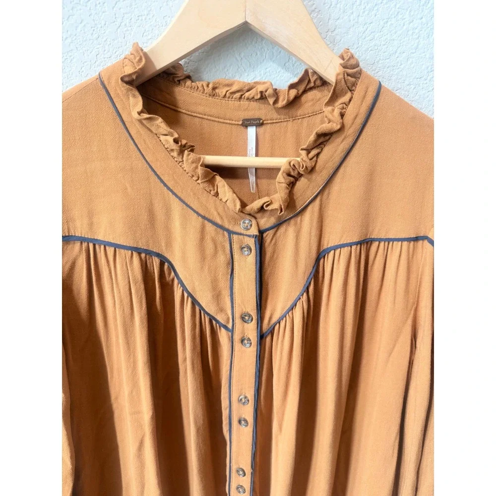 Free People Luck Of The Draw Western Mini Dress Womens S Boho Button No Belt